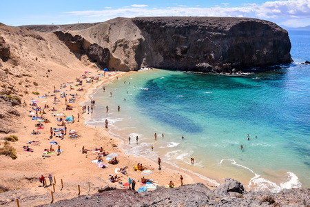 Spanish View Landscape in Papagayo Playa Blanca Lanzarote Tropical Volcanic Canary Islands Spainの写真素材