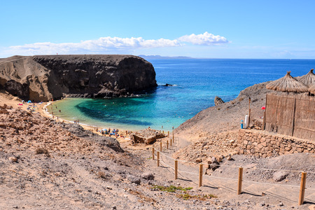 Spanish View Landscape in Papagayo Playa Blanca Lanzarote Tropical Volcanic Canary Islands Spainの写真素材