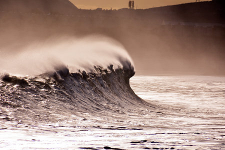 Rough Sea with Large Waves Breaking on the Coast
