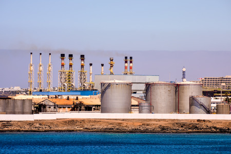 View of the harbour in Puerto del Carmen in Lanzarote Canary Islands Spainの写真素材