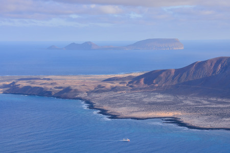 Spanish View Landscape in Mirador del Rio Lanzarote Tropical Volcanic Canary Islands Spainの写真素材
