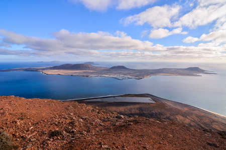 Spanish View Landscape in Mirador del Rio Lanzarote Tropical Volcanic Canary Islands Spainの写真素材