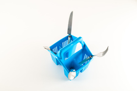 Close-up of flatware holder Object on a White Backgroundの写真素材