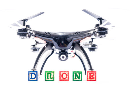 Technology Copter closeup Aircraft Drone Quadrocopter with a raised chassis