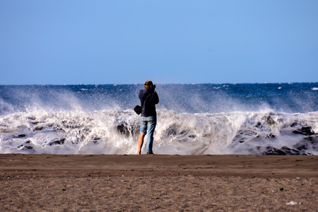 Rough Sea with Large Waves Breaking on the Coastの写真素材