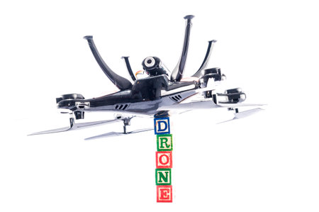 Technology Copter closeup Aircraft Drone Quadrocopter with a raised chassis