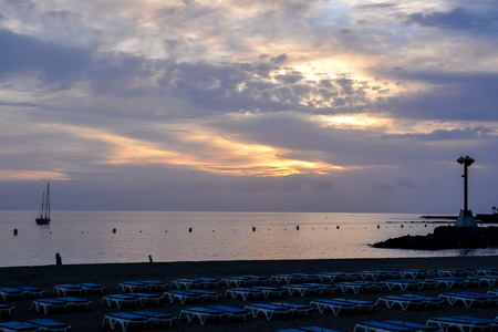 Sun Setting on the Atlantic Ocean in Tenerife Canary Island Spainの写真素材