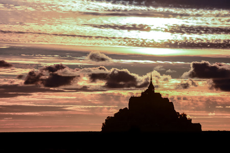 Panoramic view of famous historic Le Mont Saint-Michel tidal island Normandy northern Franceの写真素材