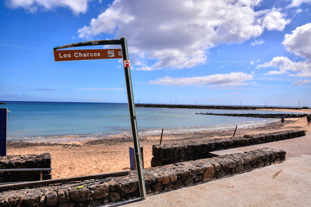 Spanish View Landscape in Lanzarote Tropical Volcanic Canary Islands Spainの写真素材