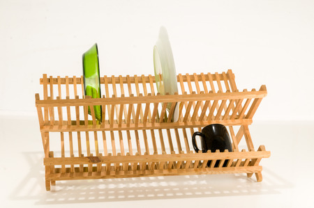 Close-up of wooden dish holder Object on a White Backgroundの写真素材