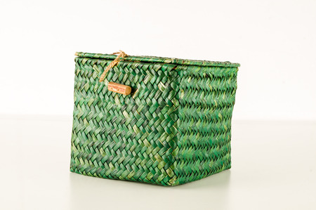 Vimini wicker boxes isolated on white backgroundの写真素材