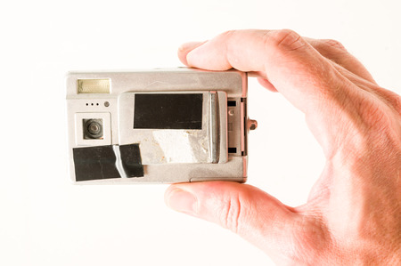 Old digital compact camera vintage object backgroundの写真素材