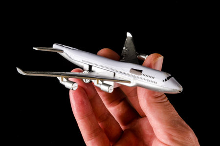 Close-up of toy airplane Object on a black Background