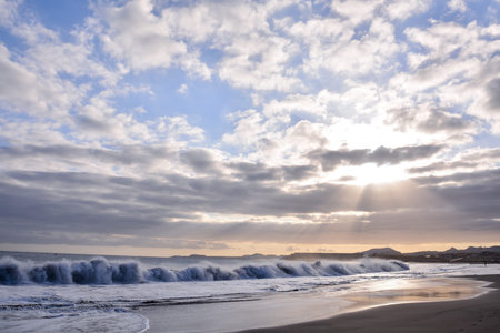 Rough Sea with Large Waves Breaking on the Coast