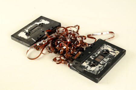 Photo of a selection of old audio cassettesの写真素材