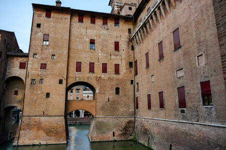 View of one of the central streets of the city Ferraraの写真素材
