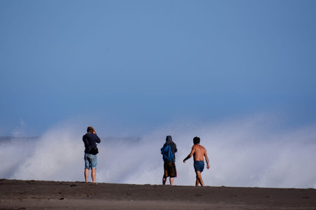 Rough Sea with Large Waves Breaking on the Coastの写真素材