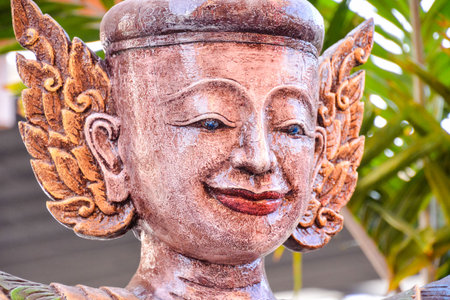 Old oriental buddhist Statue Carvings Thai art