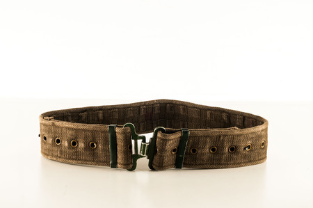 Close-up of military belt Object on a White Backgroundの写真素材
