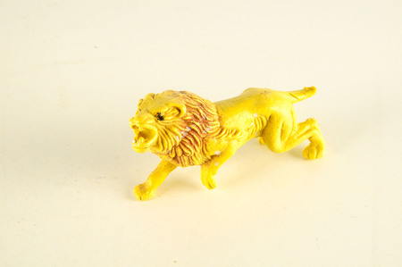 Close-up of feline cat lion plastic animal Object on a White Backgroundの写真素材