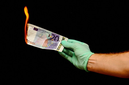 European Euro Money Banknote Currency and Right Handの写真素材