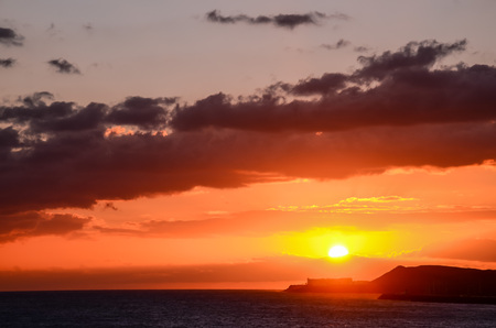 Sun Setting on the Atlantic Ocean in Tenerife Canary Island Spainの写真素材