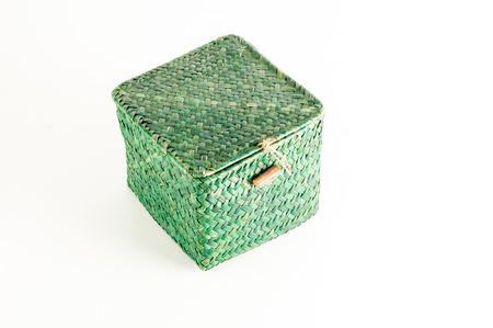 Vimini wicker boxes isolated on white backgroundの写真素材