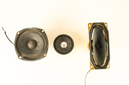Close-up of speaker Object on a White Backgroundの写真素材