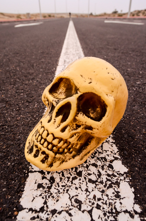 Skull on the Asphalt Streetの写真素材