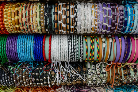 Photo Picture Image of handmade mixed bracelets in the marketの写真素材