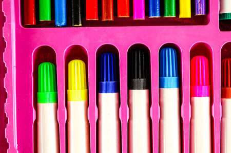 Close-up of colred markers Object on a White Backgroundの写真素材