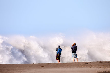 Rough Sea with Large Waves Breaking on the Coast