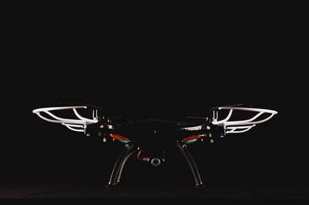 Technology Copter closeup Aircraft Drone Quadrocopter with a raised chassisの写真素材