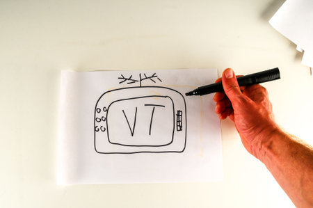 Close-up of sheet with drawing tv television Object on a White Background