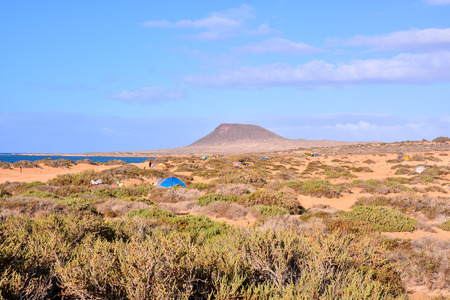 Spanish View Landscape in La Graciosa Lanzarote Tropical Volcanic Canary Islands Spainの写真素材