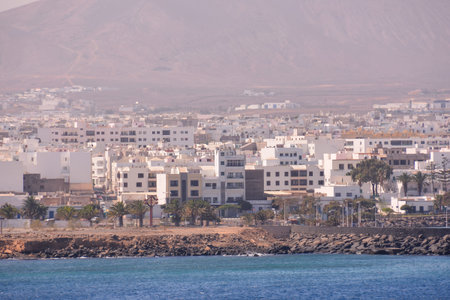 View of the harbour in Puerto del Carmen in Lanzarote Canary Islands Spain