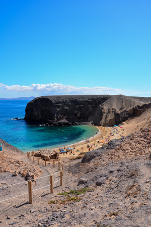 Spanish View Landscape in Papagayo Playa Blanca Lanzarote Tropical Volcanic Canary Islands Spainの写真素材