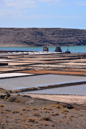 Lanzarote saltworks salinas de Janubio colorful Canary Islandsの写真素材