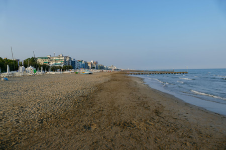 Beach of Lido di Jesolo at adriatic Sea in a beautiful summer day Italyの写真素材