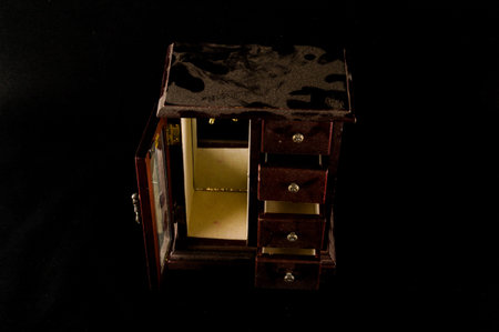 Close-up of jewelry box wardrobe Object on a black Background