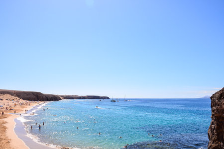 Spanish View Landscape in Papagayo Playa Blanca Lanzarote Tropical Volcanic Canary Islands Spain
