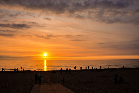 Sun Setting on the Atlantic Ocean in North Europe Hollandの写真素材