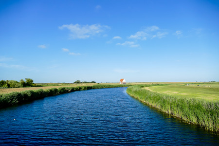 landscape with river and blue sky, beautiful photo digital pictureの写真素材