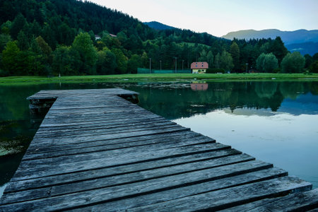 wooden pier on the lake, beautiful photo digital picture