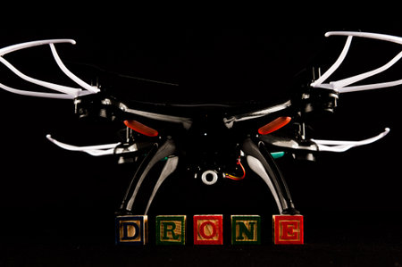 Technology Copter closeup Aircraft Drone Quadrocopter with a raised chassis