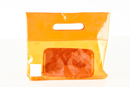 Close-up of plastic waterproof bag Object on a White Backgroundの写真素材