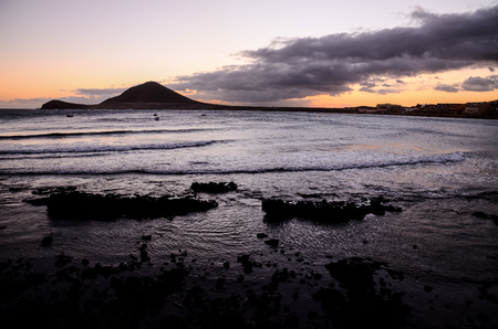 Sun Setting on the Atlantic Ocean in Tenerife Canary Island Spainの写真素材