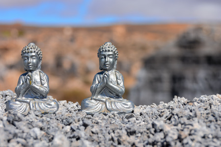 Conceptual Photo Picture of an Buddha in the dry desertの写真素材
