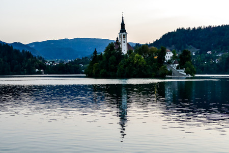 church on the lake, beautiful photo digital pictureの写真素材