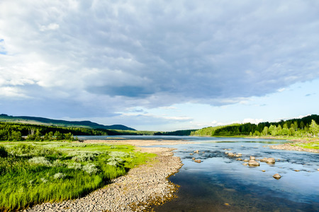 landscape with river and blue sky, beautiful photo digital pictureの写真素材